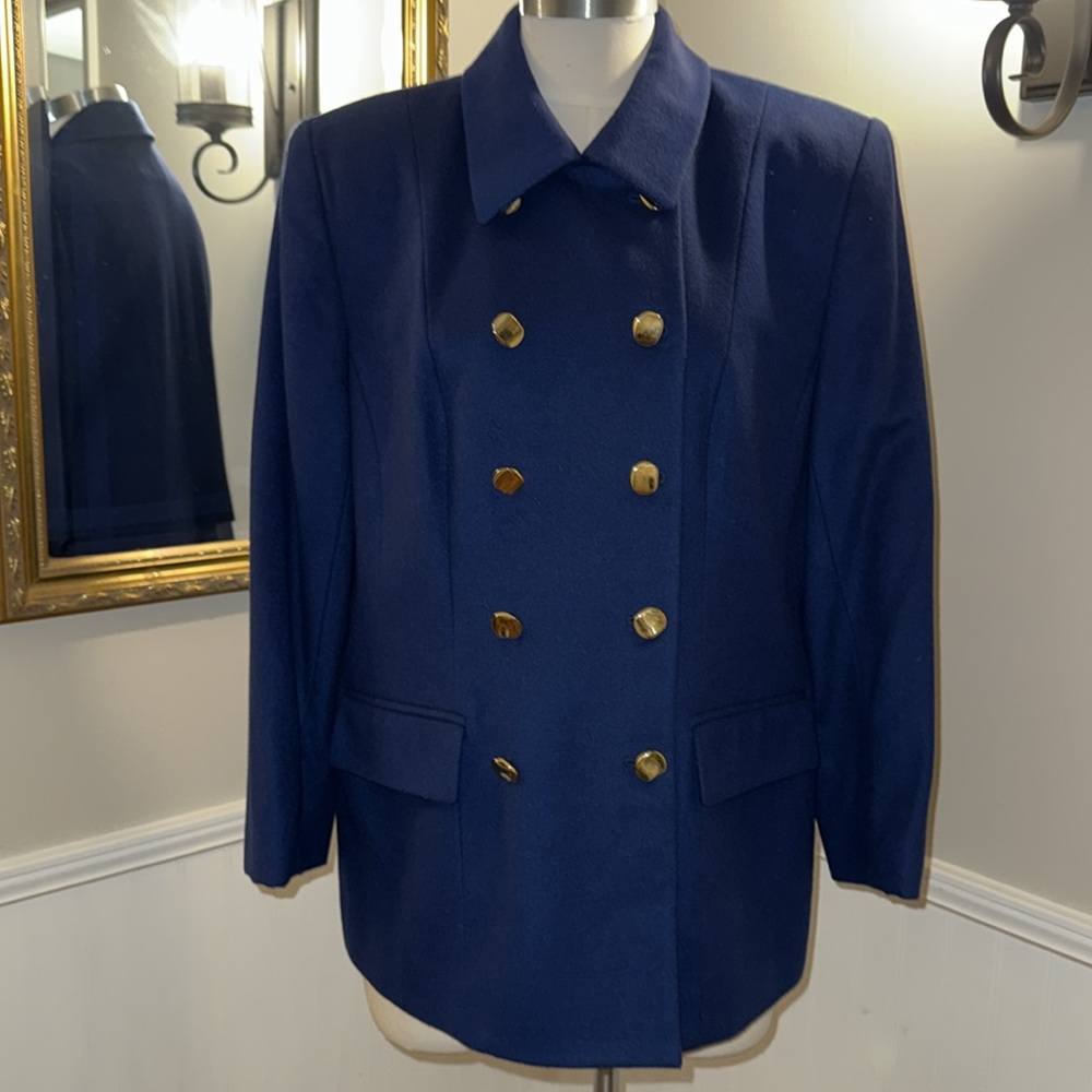 Carlisle Vintage Blue Wool/Cashmere Double Breasted Coat Size 14 Great condition